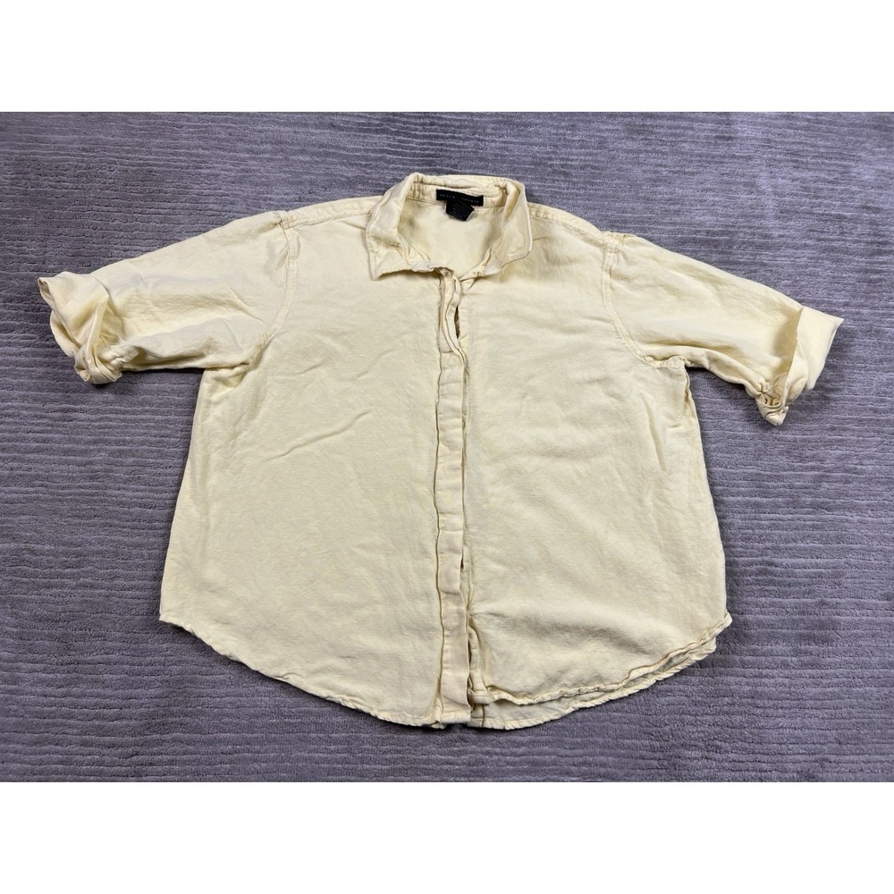 Grace Elements Top Womens XL Yellow 3/4 Sleeve Button Up Linen Blend Casual